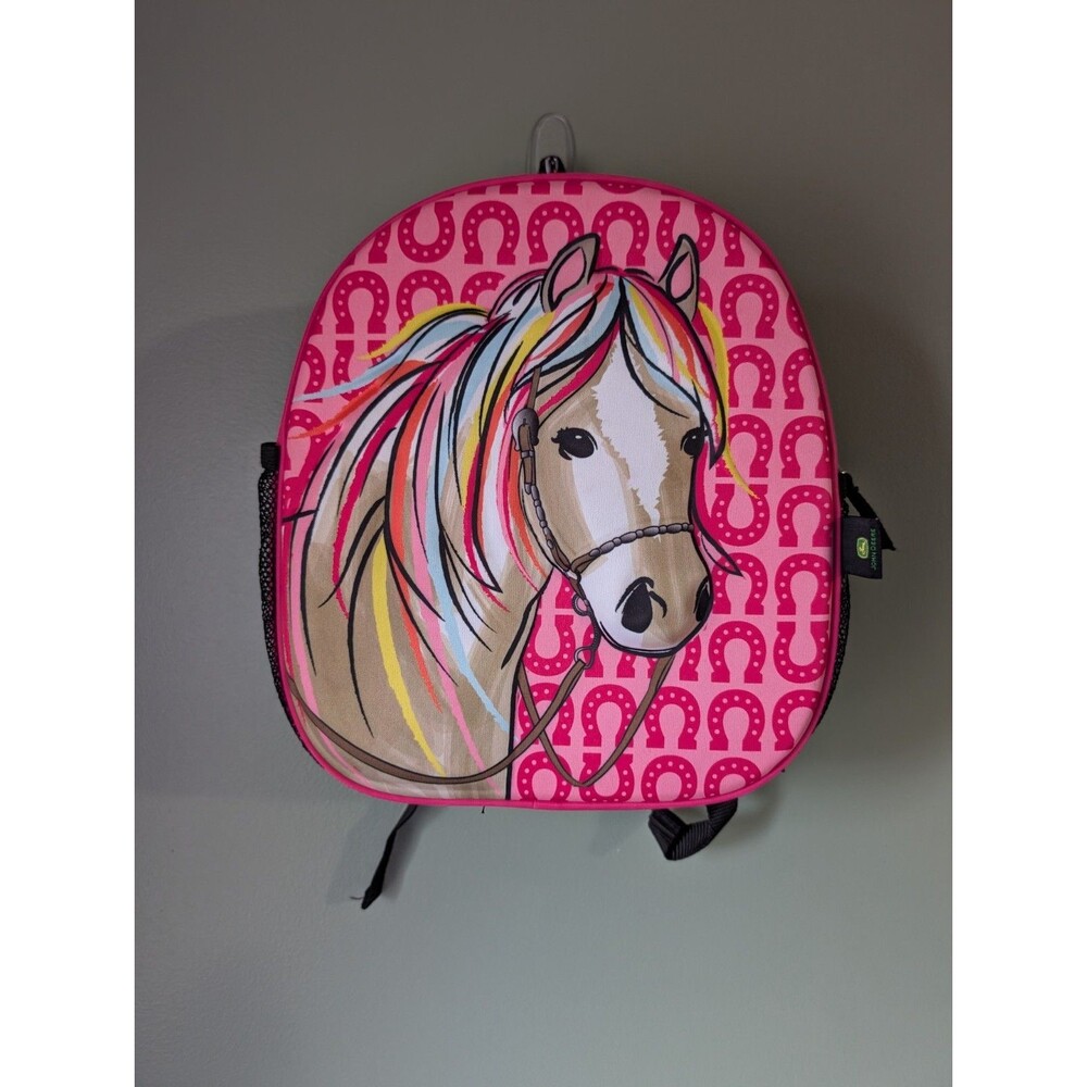 John Deere Horse Pink Girls Western Themed Small Backpack Hardshell